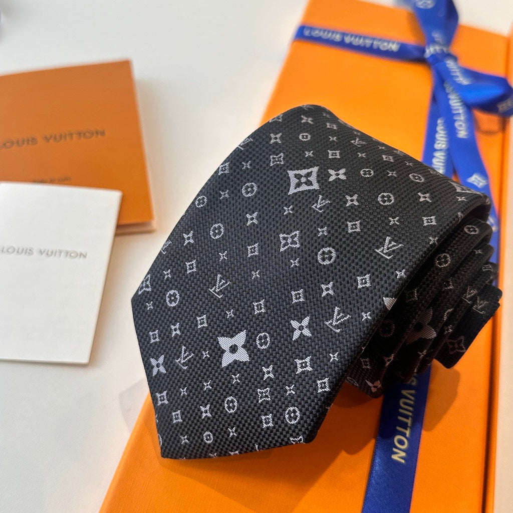 Louis Vuitton Style Men's Monogram Flower Silk Tie