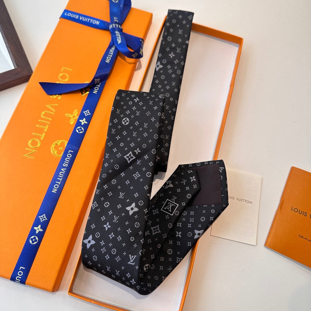 Louis Vuitton Style Men's Monogram Flower Silk Tie