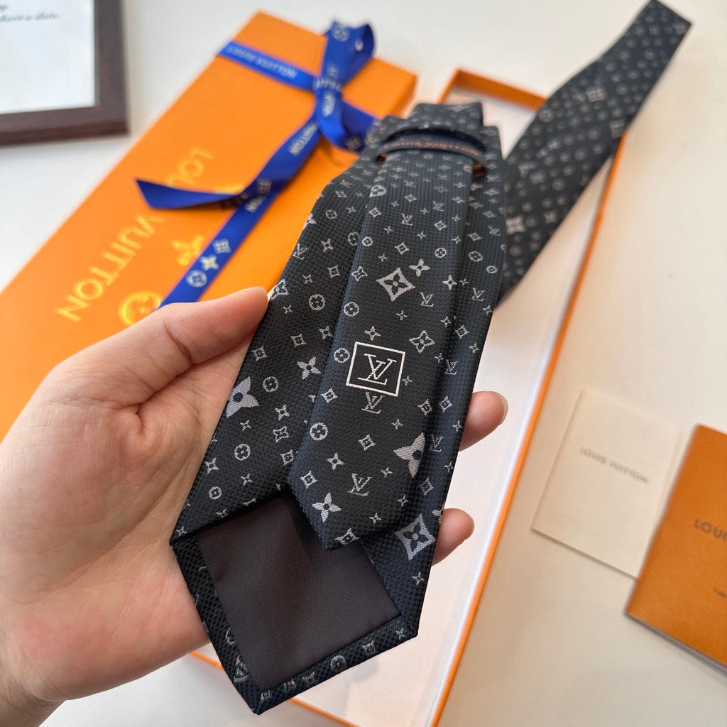 Louis Vuitton Style Men's Monogram Flower Silk Tie