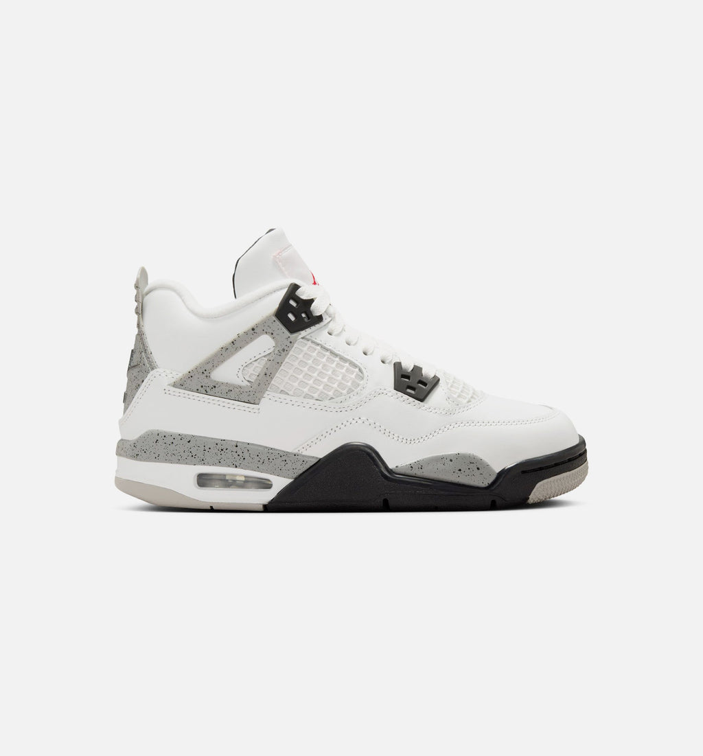 Air Jordan 4 Retro White Cement Grade School Lifestyle Shoes - Summit White/Fire Red/Cement Grey/Black