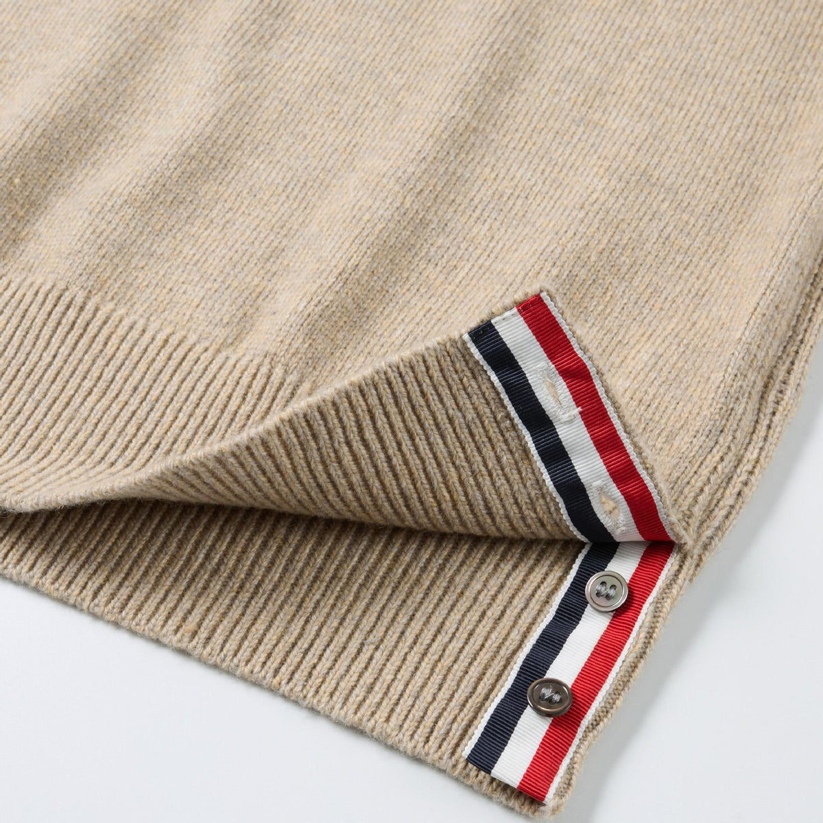 4 - Bar Cotton V - Neck Cardigan - Premium Khaki Knit Sweater | Thom Browne