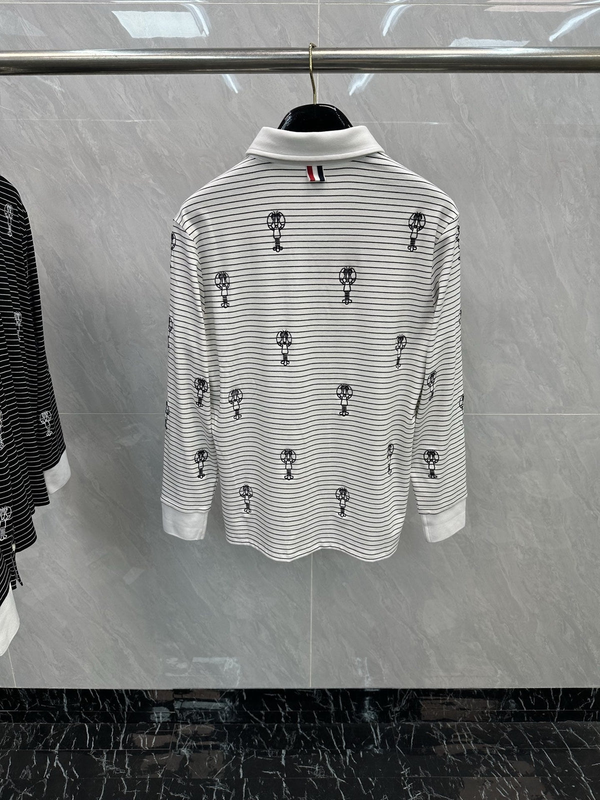Thom Browne Style Balloon-Embroidered Striped Long-Sleeve Polo