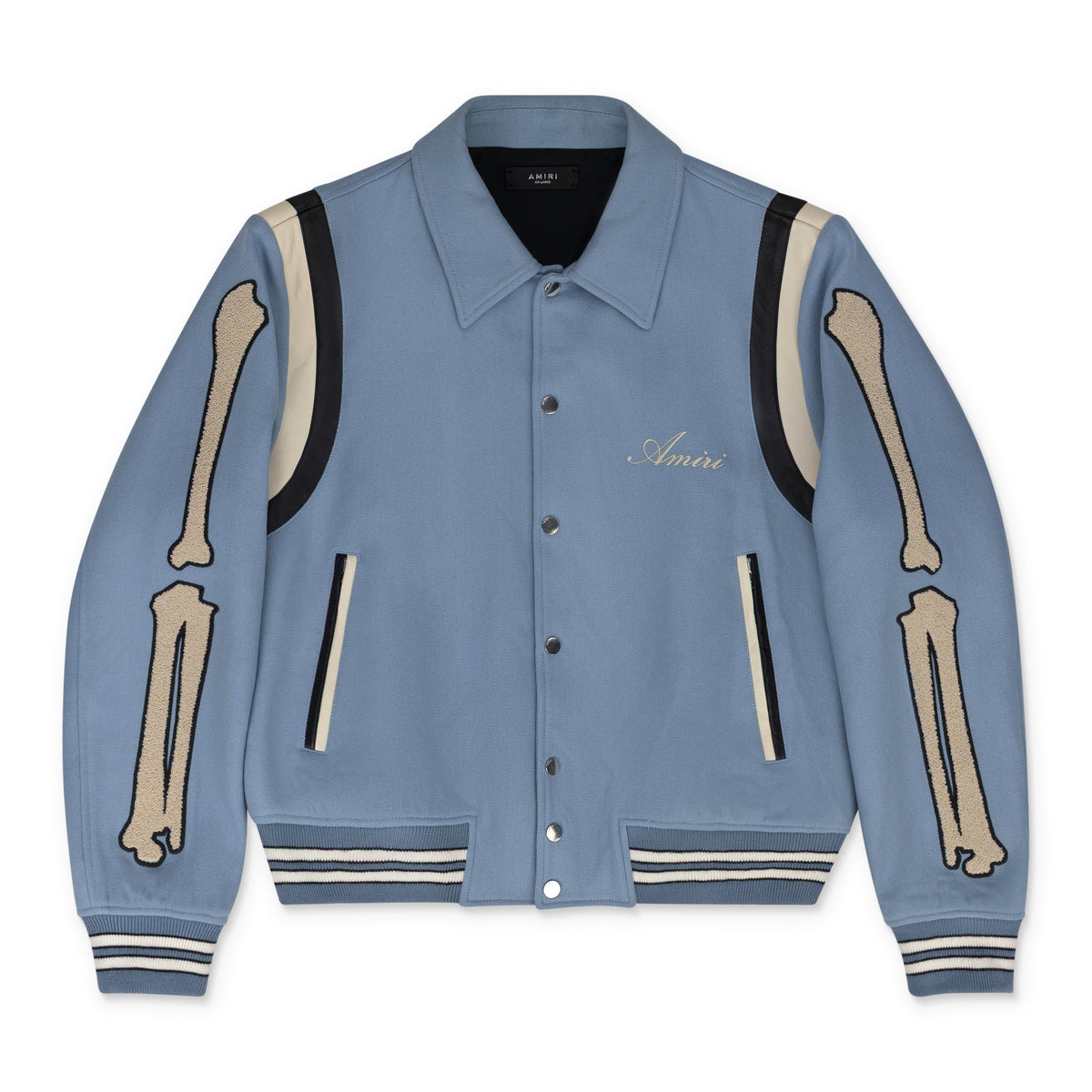 Slate Blue Varsity Bones Bomber Jacket