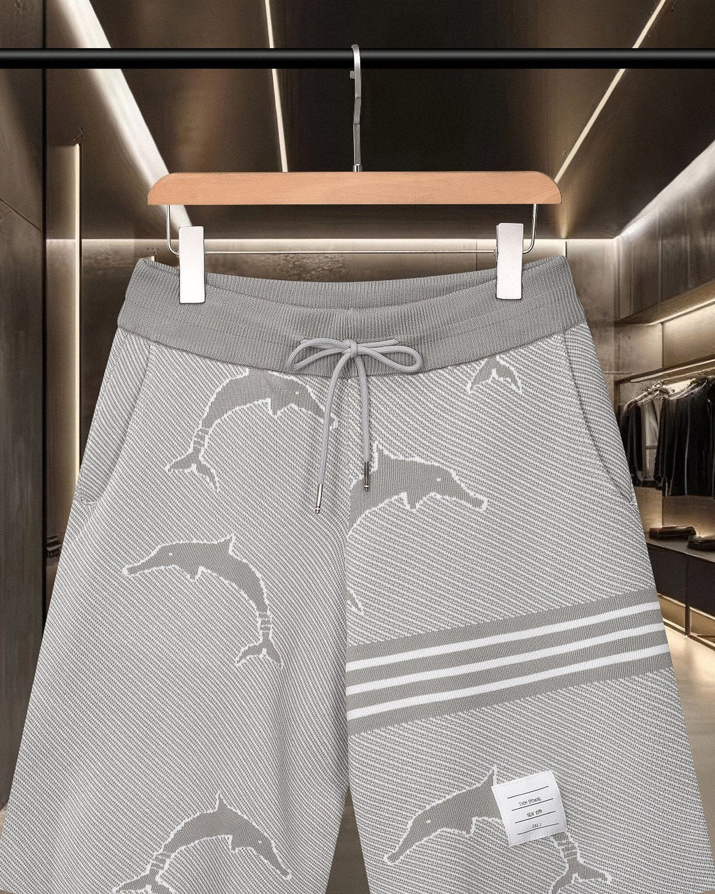 Thom Browne Style Four-Bar Stripe Knit Shorts