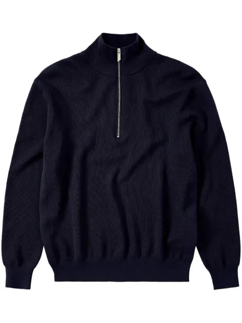 Closed half-zip ribbed-knit jumper