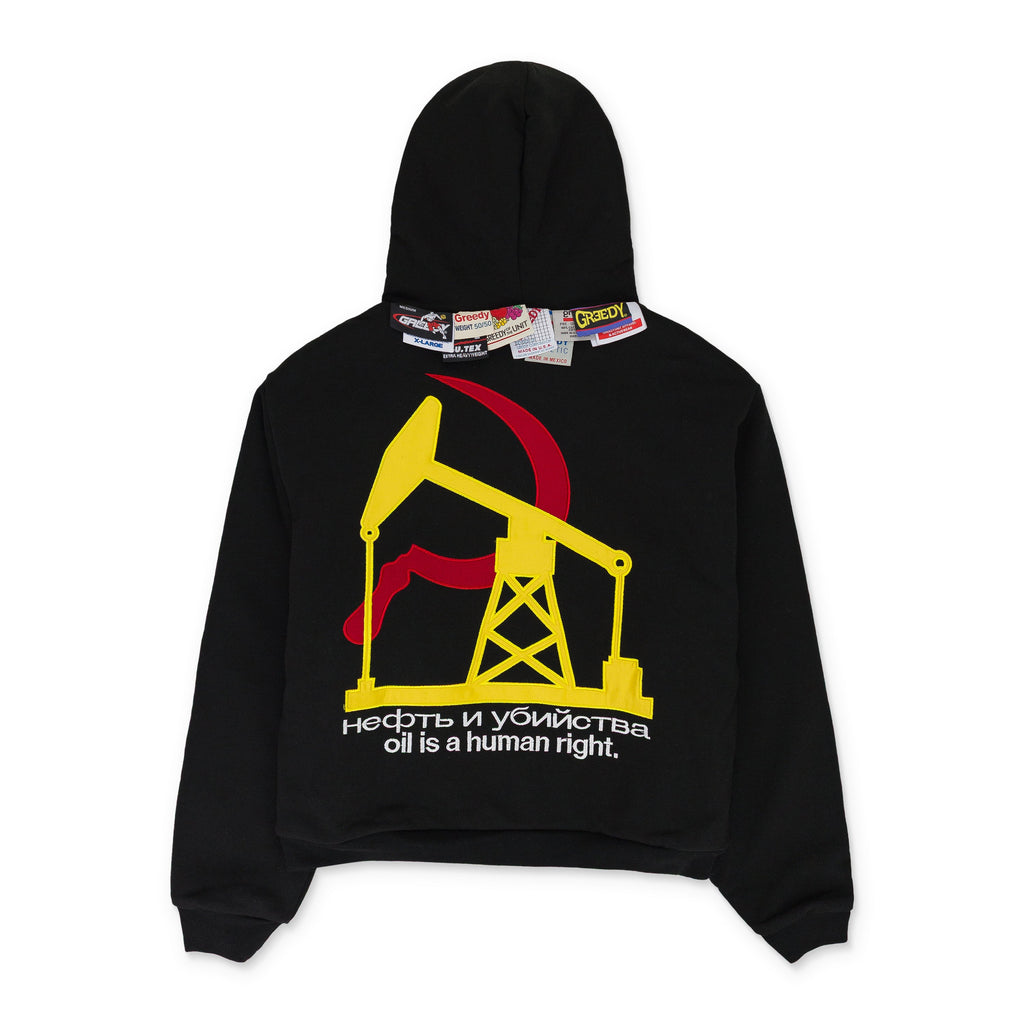 GREEDY UNIT x MURD333R.FM BLACK DOUBLE LAYERED HOODIE