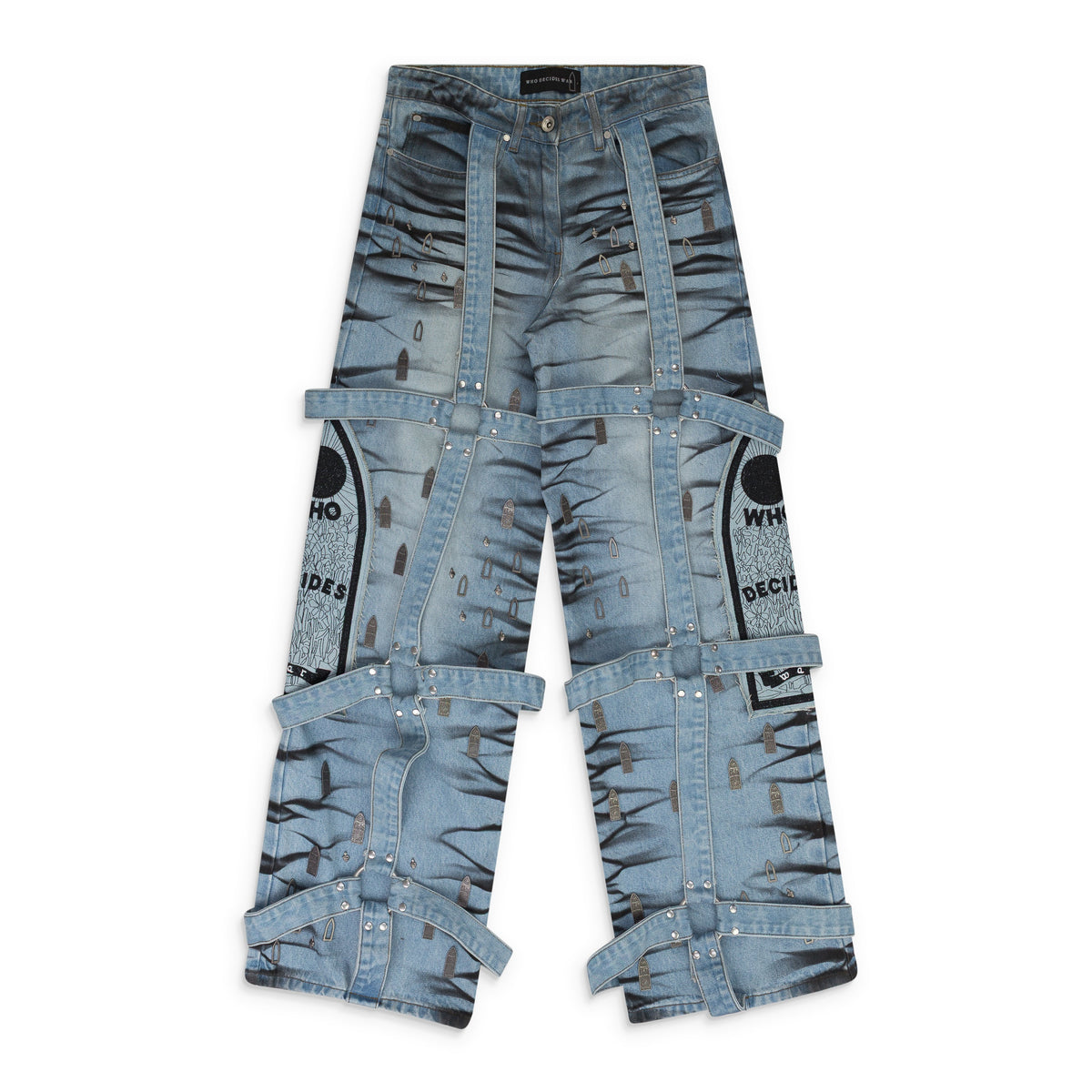 BLUE STRIPE BONDAGE WIDE-LEG JEANS