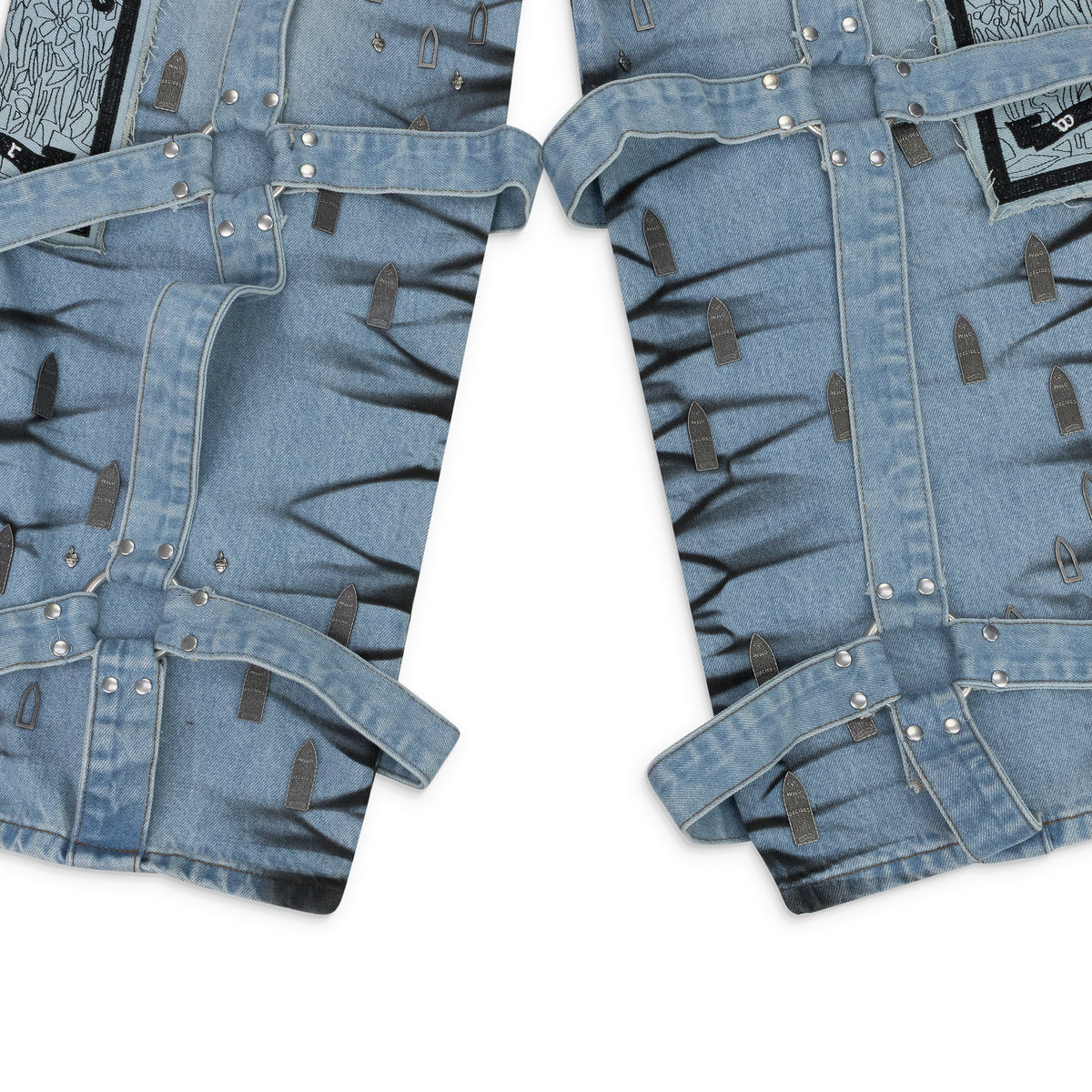 BLUE STRIPE BONDAGE WIDE-LEG JEANS