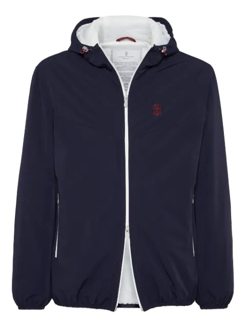 Brunello Cucinelli bonded nylon hooded outerwear jacket with thermore® padding and logo