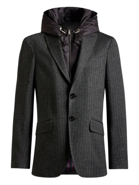 ETRO herringbone detachable-hood blazer