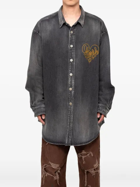 KAMIYA  heart-embroidered denim shirt jacket