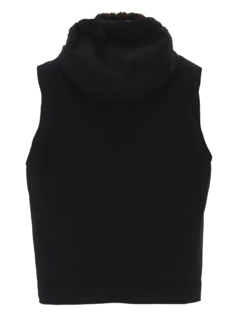 Brunello Cucinelli bonded wool flannel hooded down vest with detachable shearling insert