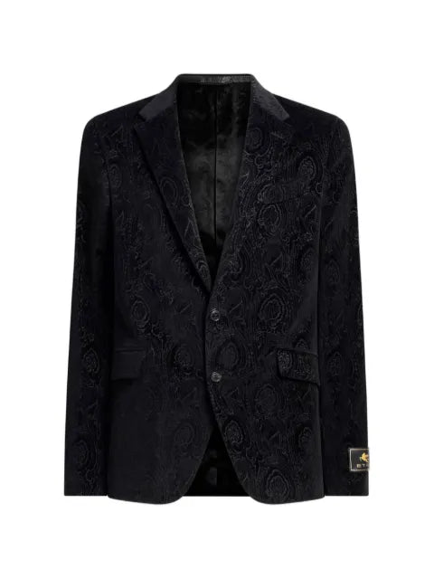 ETRO single-breasted jacket in cotton velvet with Arnica motif