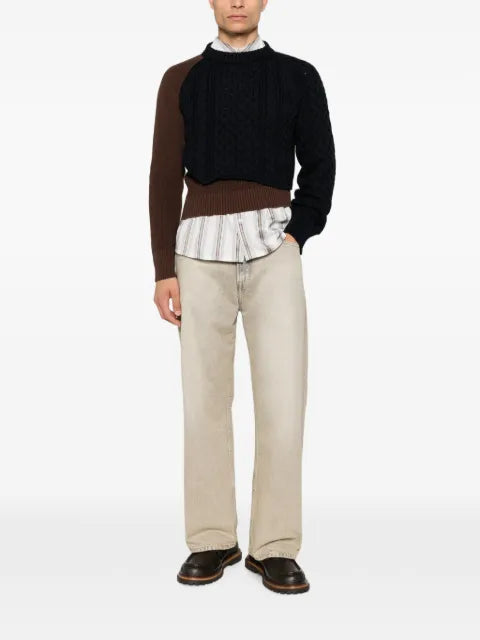 sacai cable-knit panelled sweater