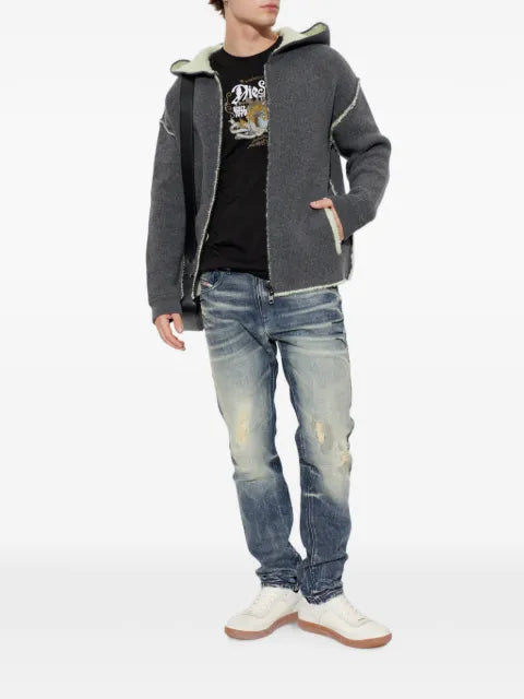 Diesel zip-up hoodie in dual-texture knit