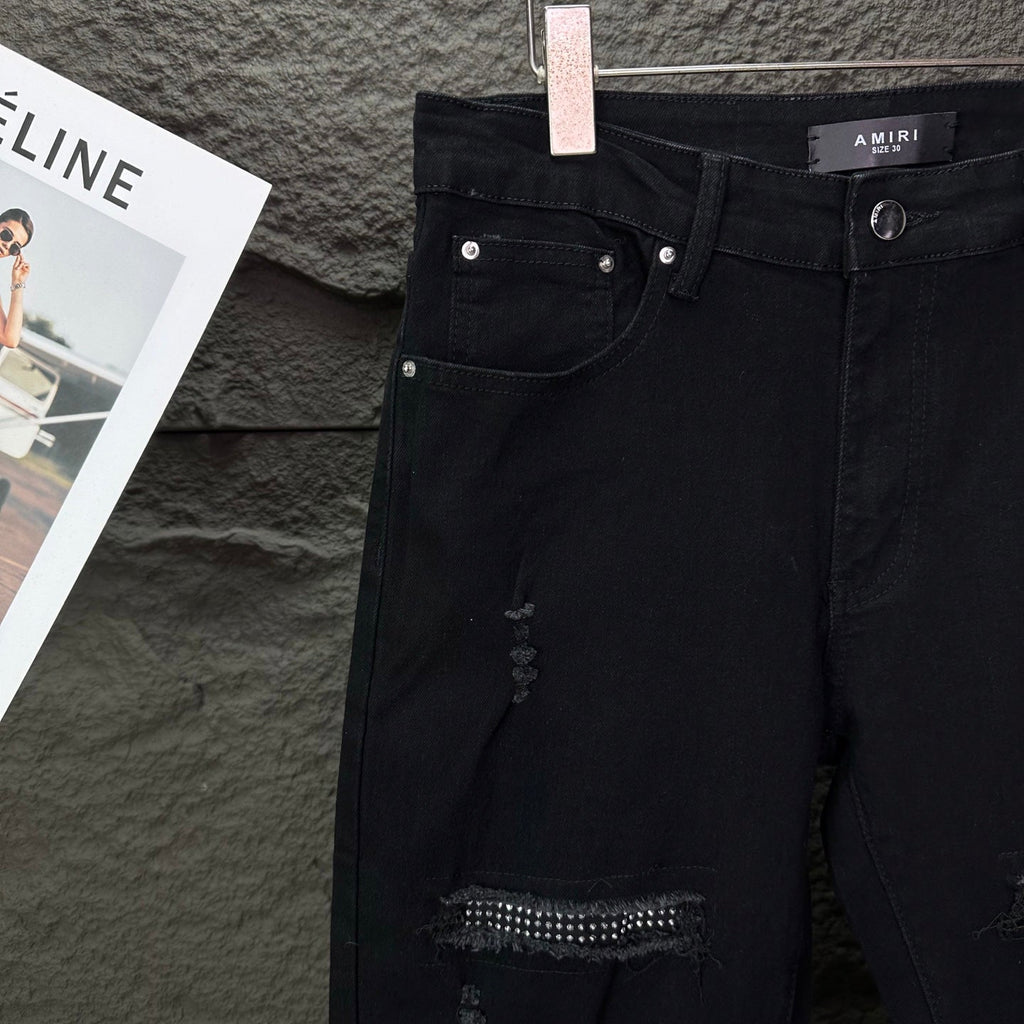 AMIRI Mesh‑Lined Multi‑Rip Distressed Slim‑Fit Denim Jeans