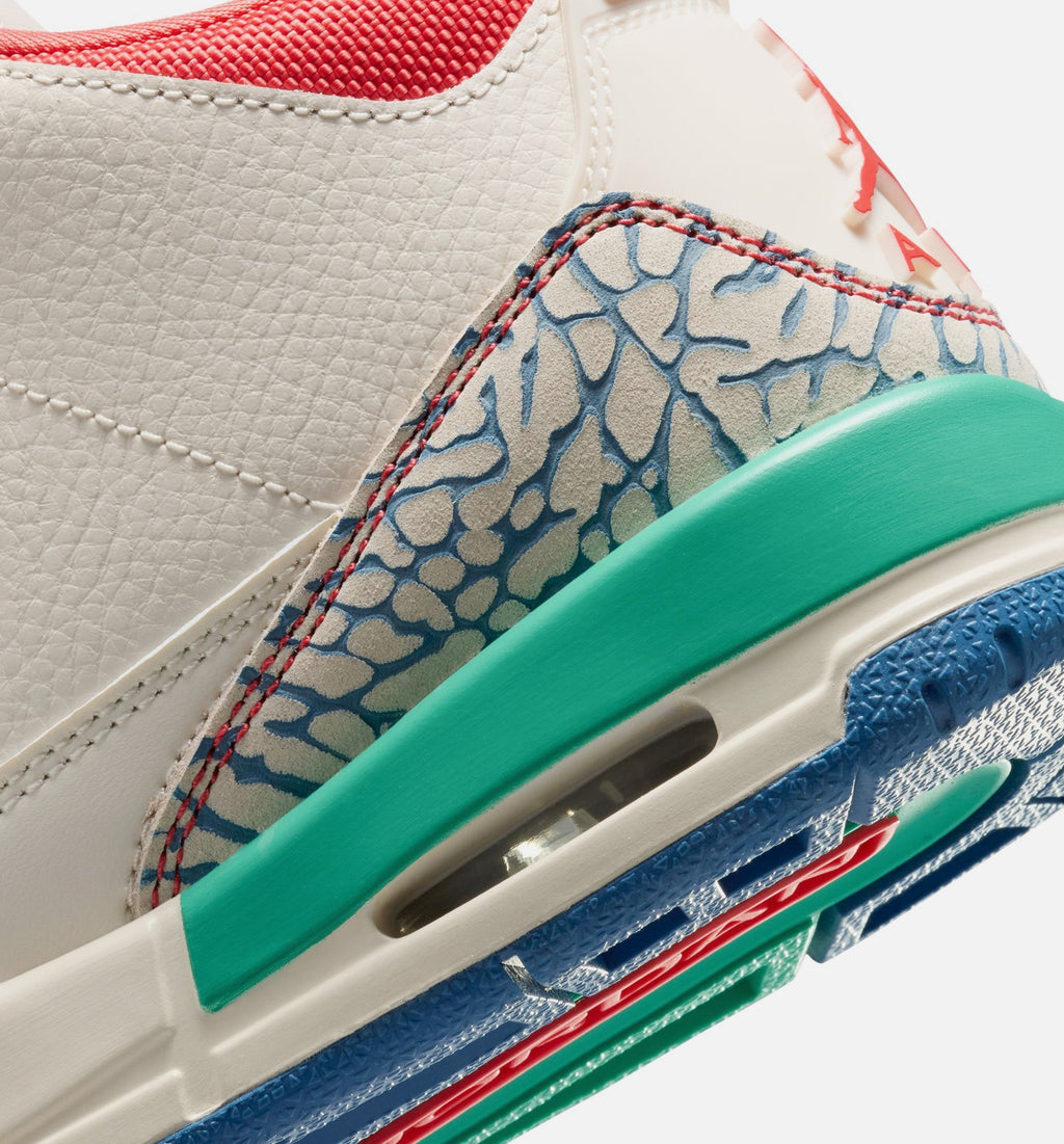 Air Jordan 3 Retro 'Play Your Way' Grade School Lifestyle Shoes | Chalk / Track Red / True Blue / Kinetic Green