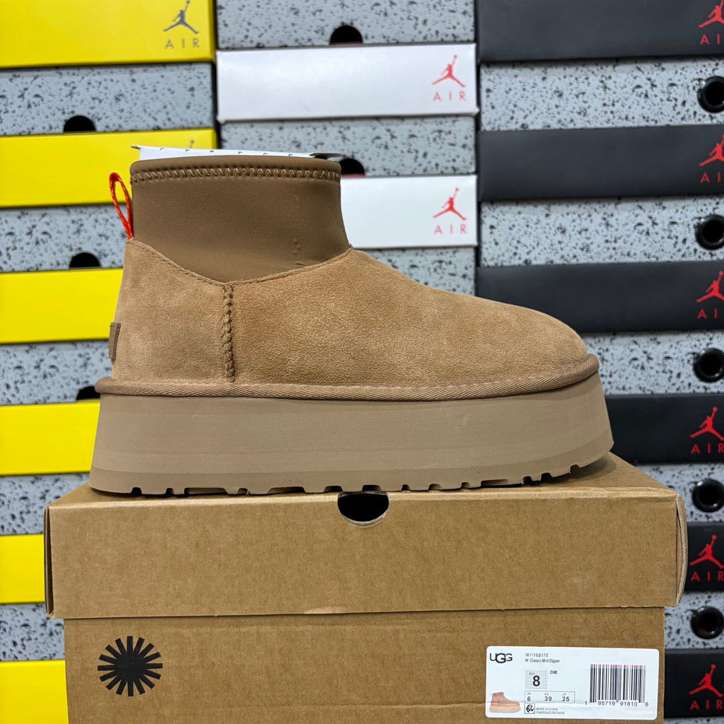 UGG Classic Mini Weather Hybrid Women's Boot – Suede & Stretch Collar Ankle Boot with Orange Pull Loop, UGG SugrSole & Weather-Resistant Construction in Wheat