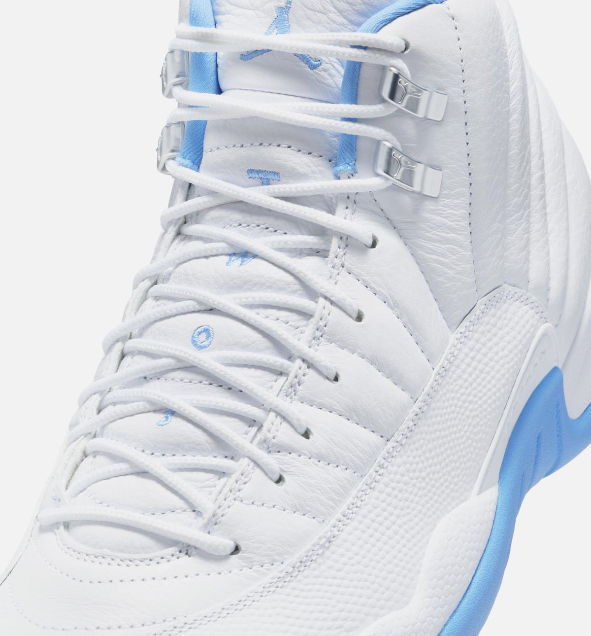 Air Jordan 12 Retro White and University Blue Men's – White/University Blue/Metallic Silver
