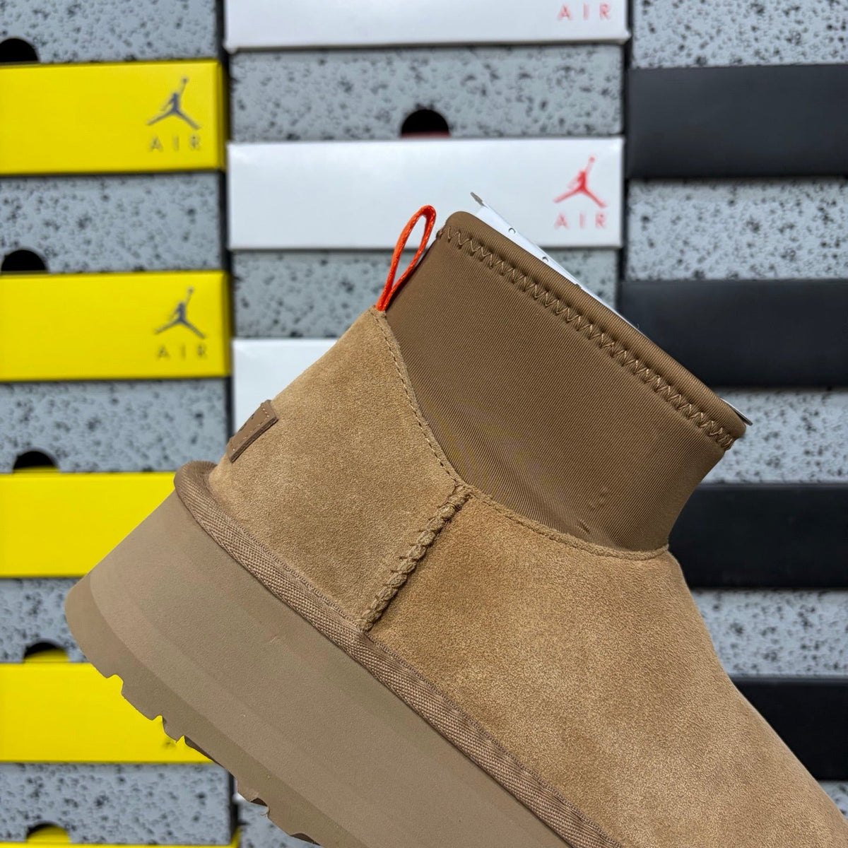 UGG Classic Mini Weather Hybrid Women's Boot – Suede & Stretch Collar Ankle Boot with Orange Pull Loop, UGG SugrSole & Weather-Resistant Construction in Wheat