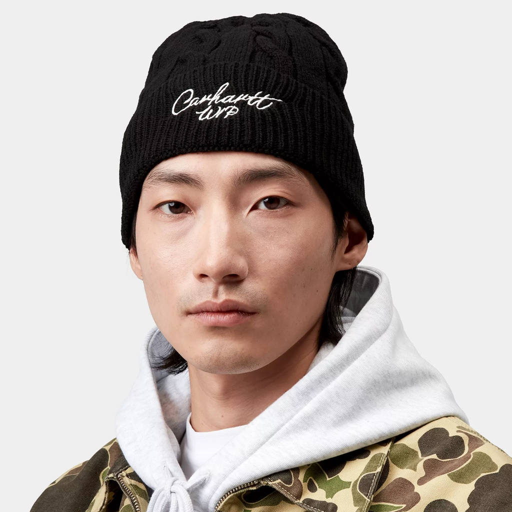 Carhartt WIP Signature Cable Beanie: Black / Salt