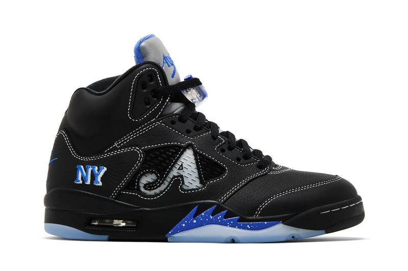 Awake NY x Air Jordan 5 Retro 'Boro – Racer Blue' – Queens Pride on a Fighter Jet Silhouette