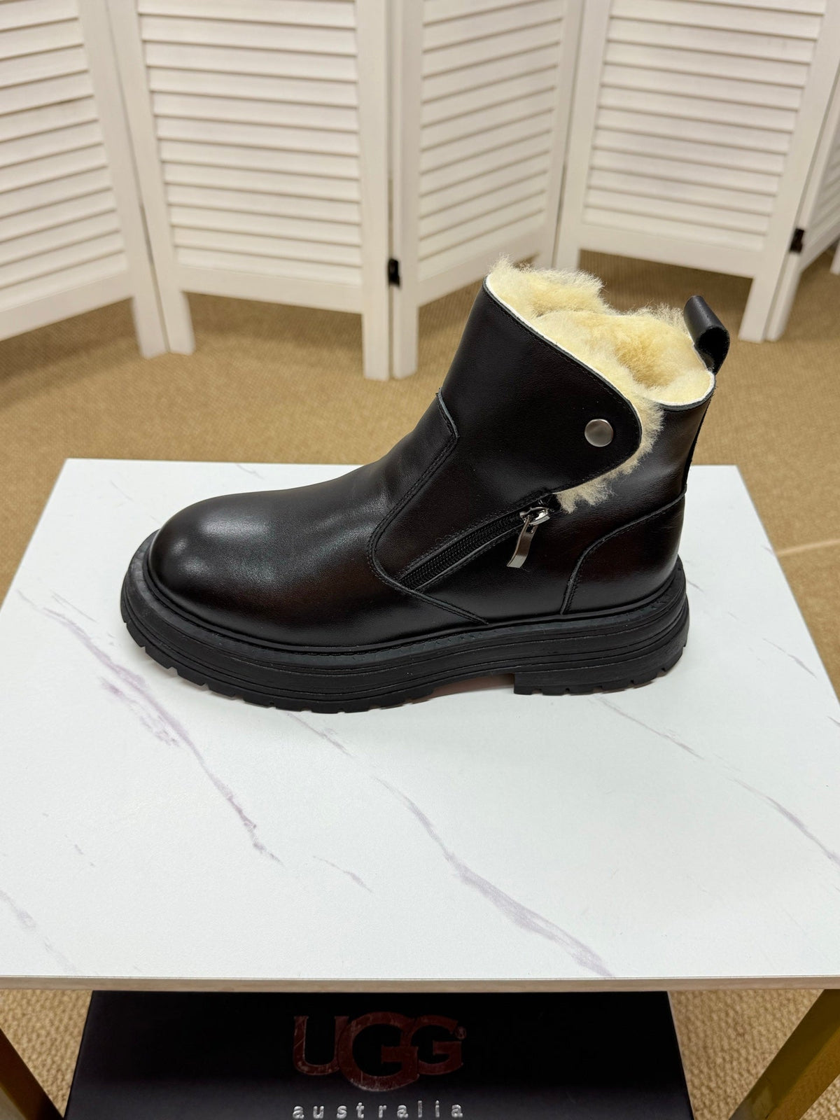 UGG Black Folded-Cuff Leather Boots