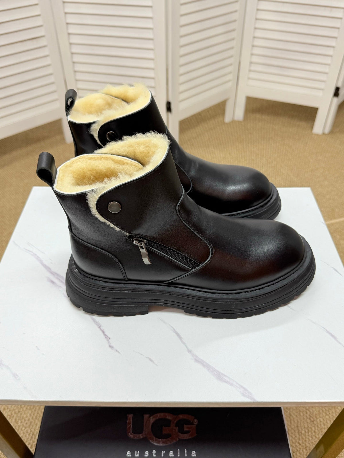 UGG Black Folded-Cuff Leather Boots