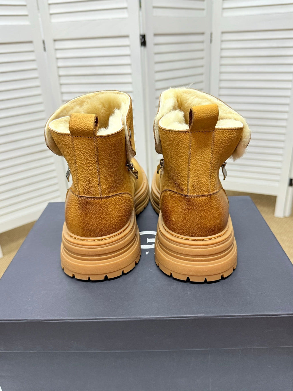 UGG Chestnut Shearling-Collar Leather Boots