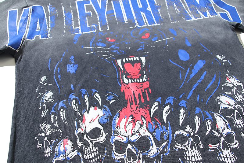 VALE USA Panther & Skull Washed Black Graphic T-Shirt