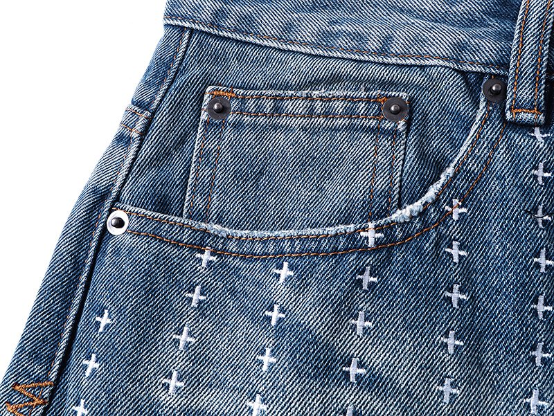Ksubi Distressed Cross Embroidery Straight-Leg Jeans
