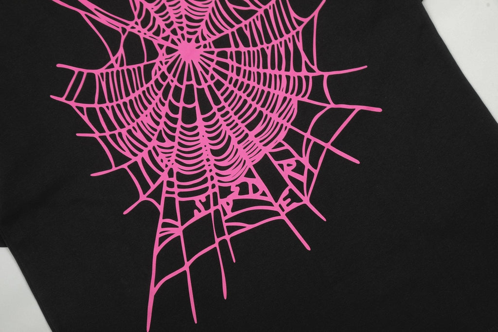 Sp5der Pink Spiderweb Graphic Short-Sleeve T-Shirt