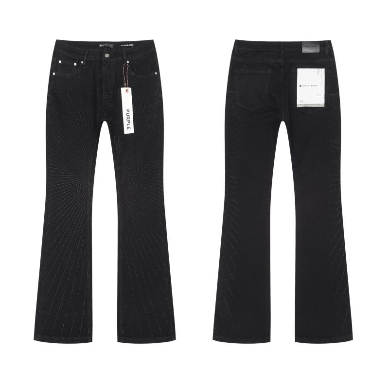 Purple Brand Black Rhinestone Stripe Flared Jeans
