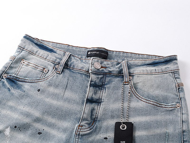 Purple Brand Light Blue Distressed Denim Shorts