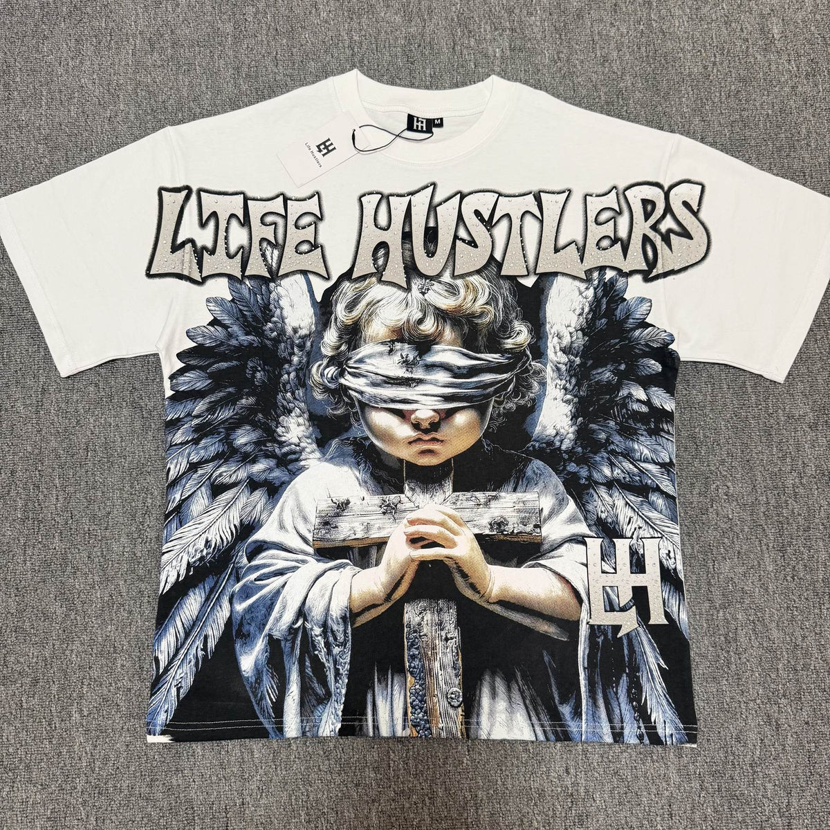 Life Hustlere Angel Graphic T-Shirt - White/Black