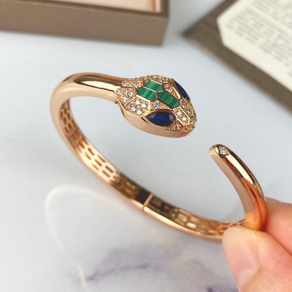 BVLGARI Serpenti Malachite Snake-Head Bracelet