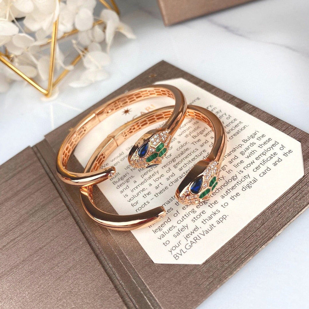 BVLGARI Serpenti Malachite Snake-Head Bracelet