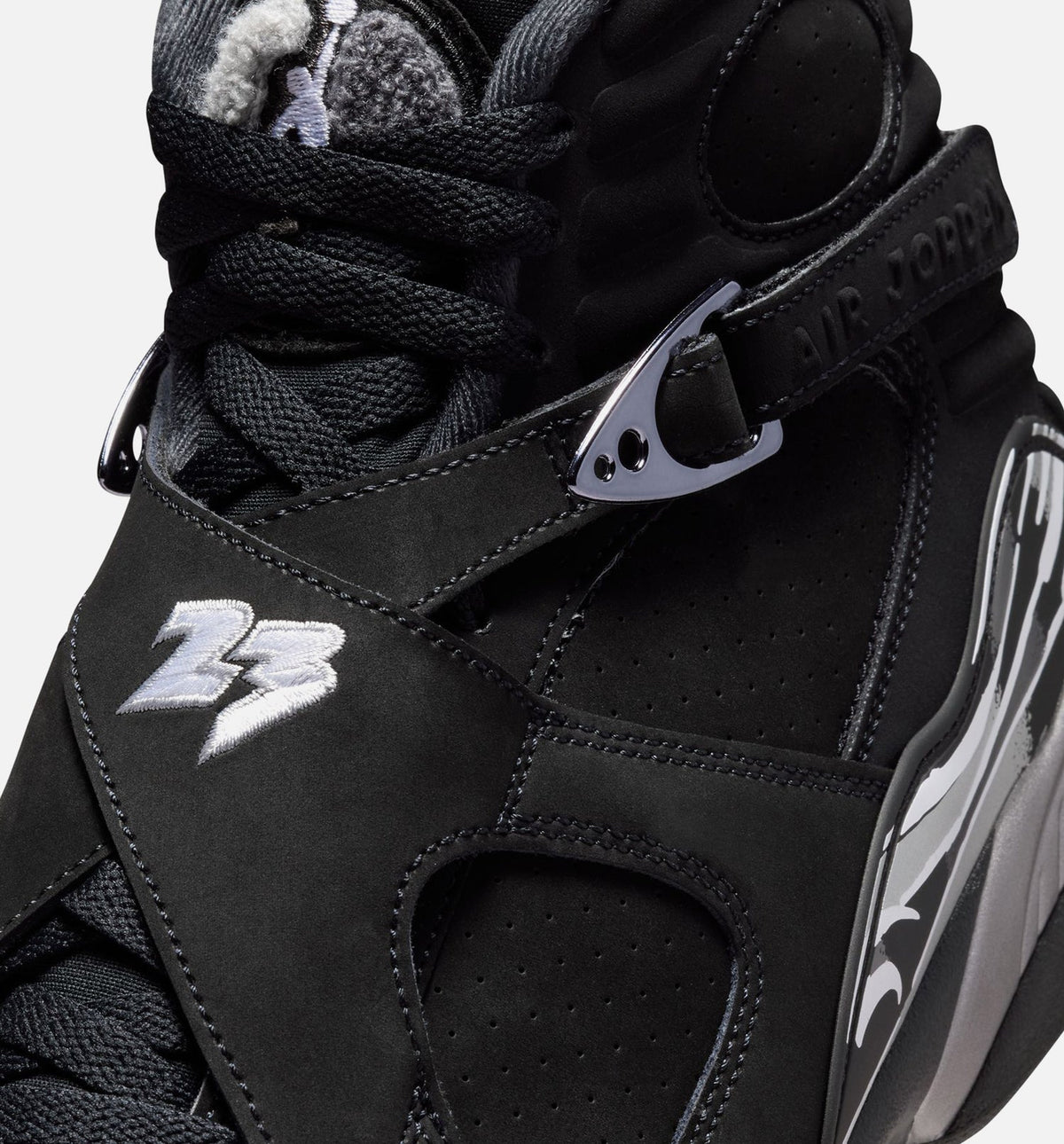 Air Jordan 8 Retro Chrome Black and Light Graphite – Men's Lifestyle Shoe in Black/White/Light Graphite