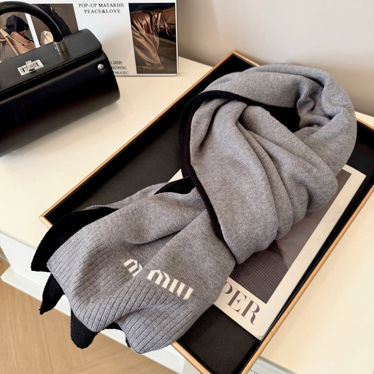 Miu Miu Style Two-Tone Rib-Knit Scarf