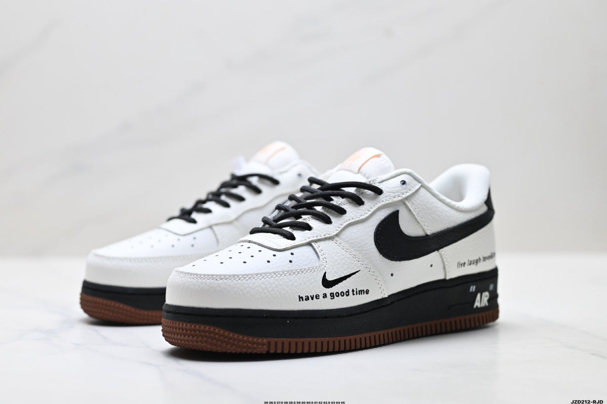 Nike Air Force 1 Low White Black Gum Text Unisex Sneakers Style 16
