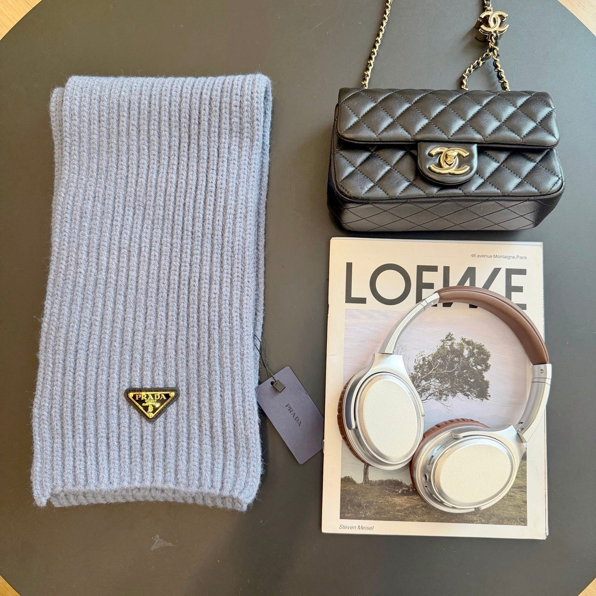 Prada Style Rib-Knit Logo Scarf