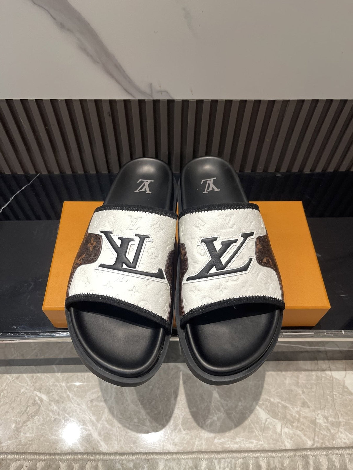 Louis Vuitton Brown Patterned Slide Sandals