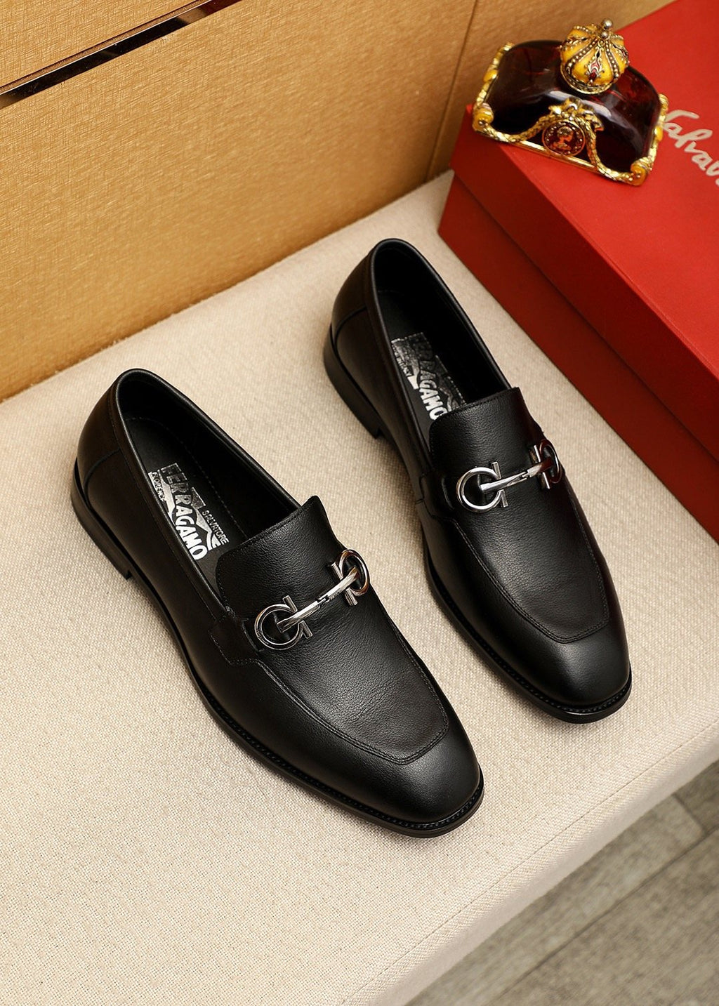 Ferragamo Black Textured Loafers