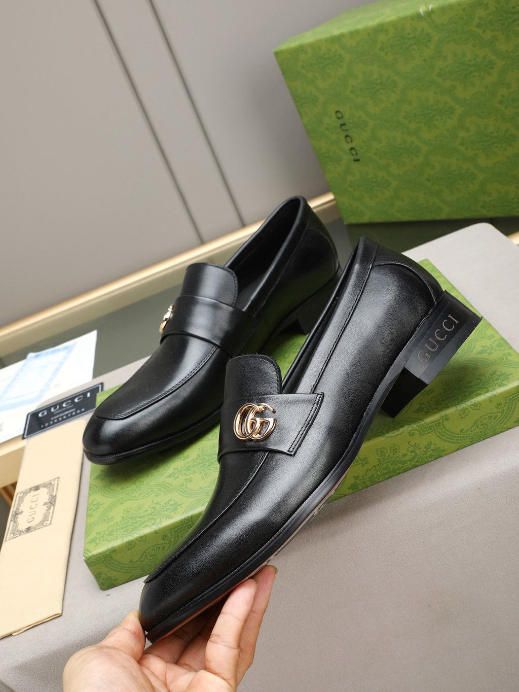 Gucci Black Logo-Hardware Loafers