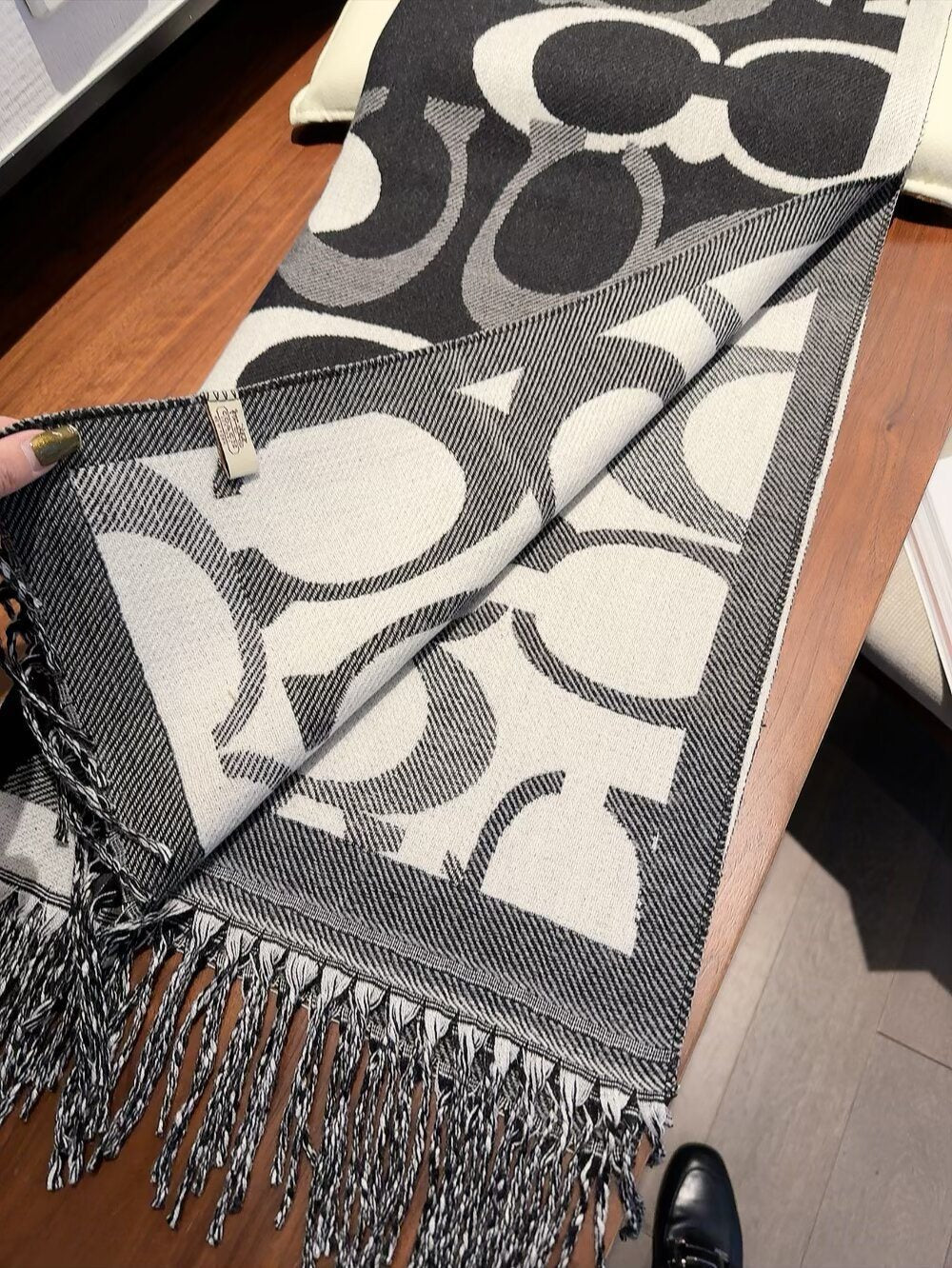 Coach Reversible Geometric Fringe Scarf