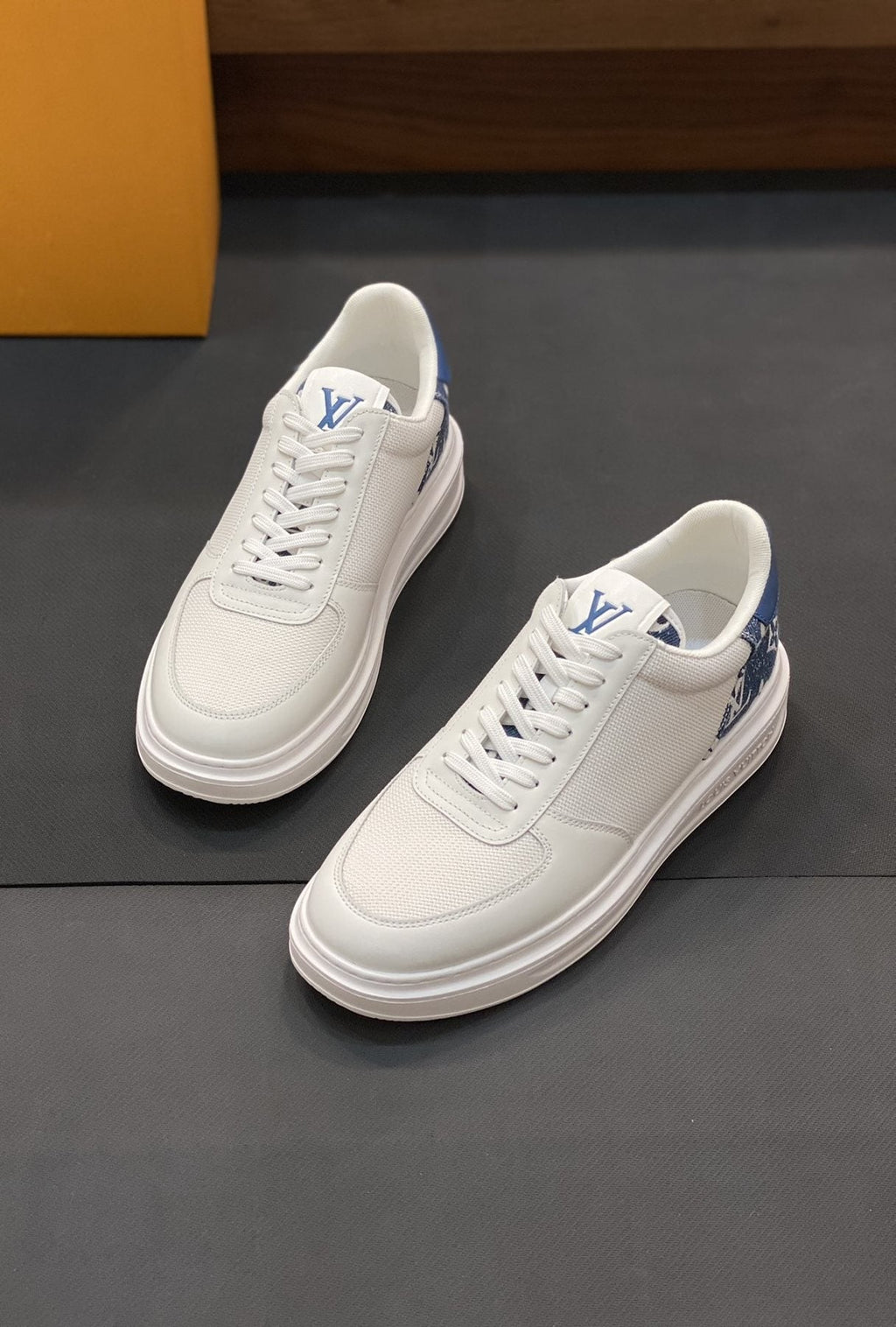 Louis Vuitton White and Blue Low-Top Sneakers