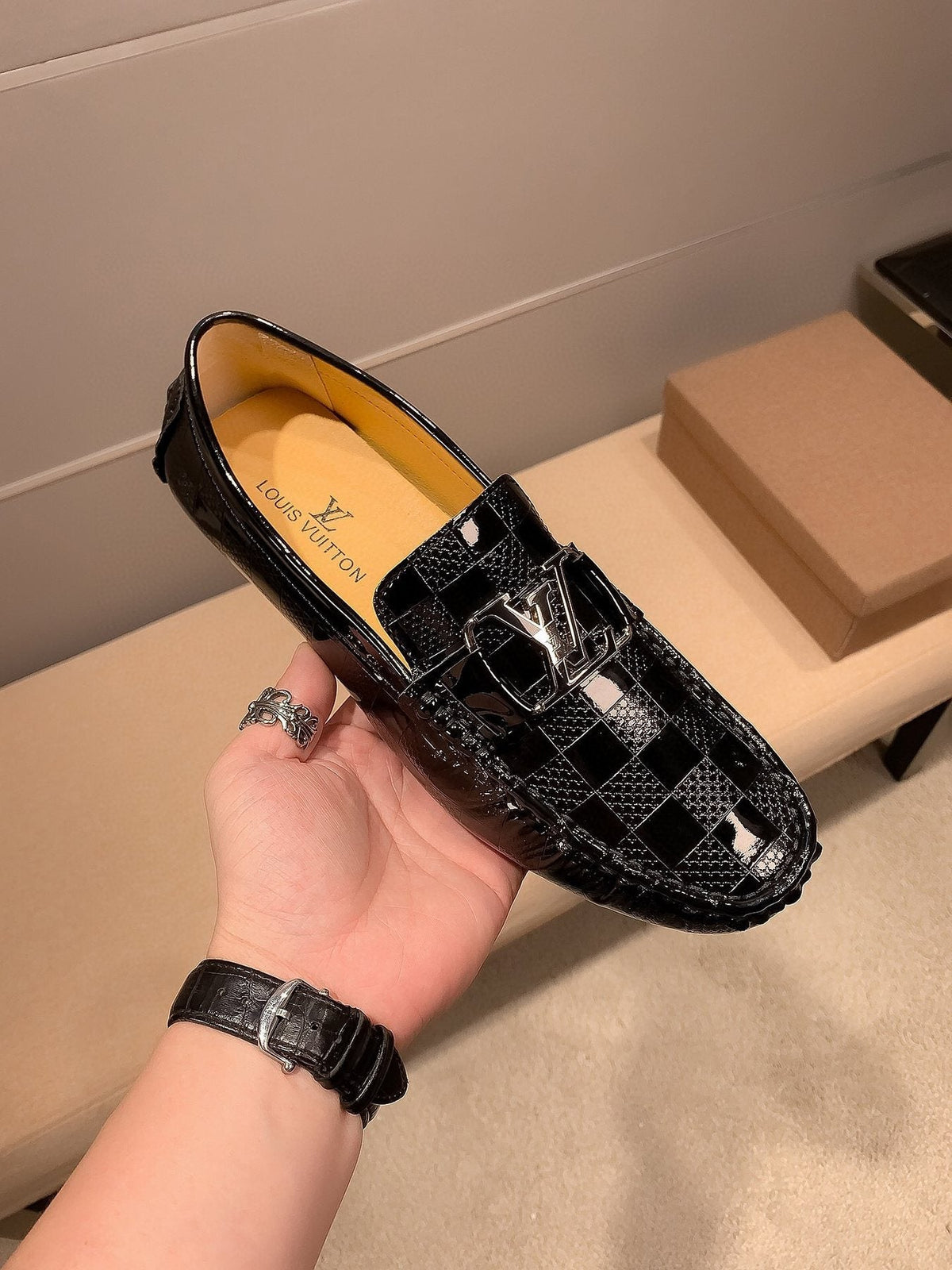 Louis Vuitton Black Glossy Buckle Loafers