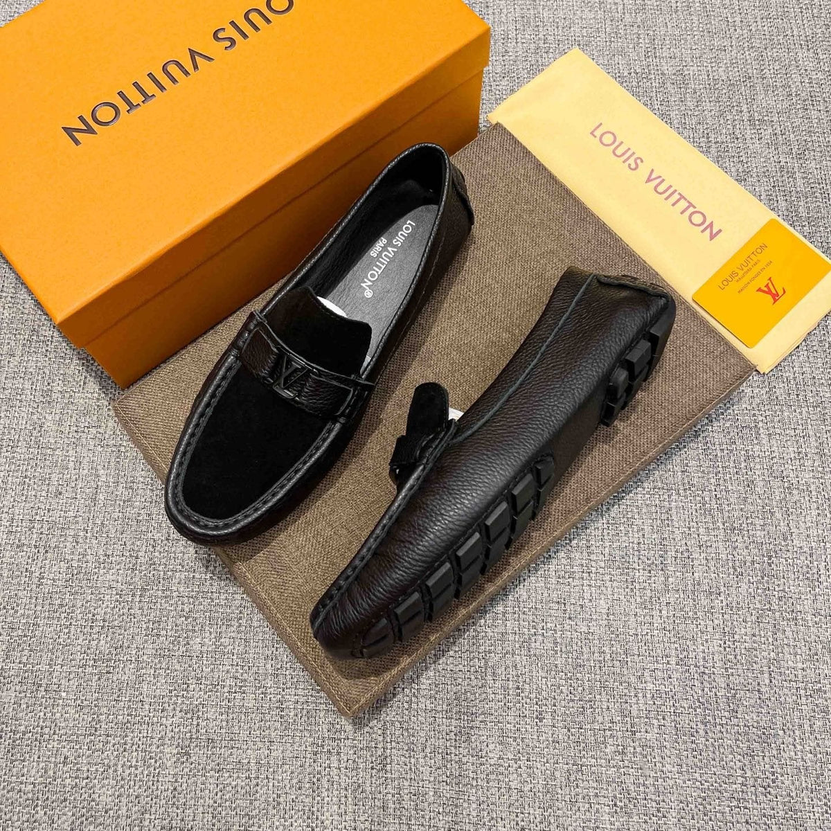 Louis Vuitton Black Textured Strap Loafers