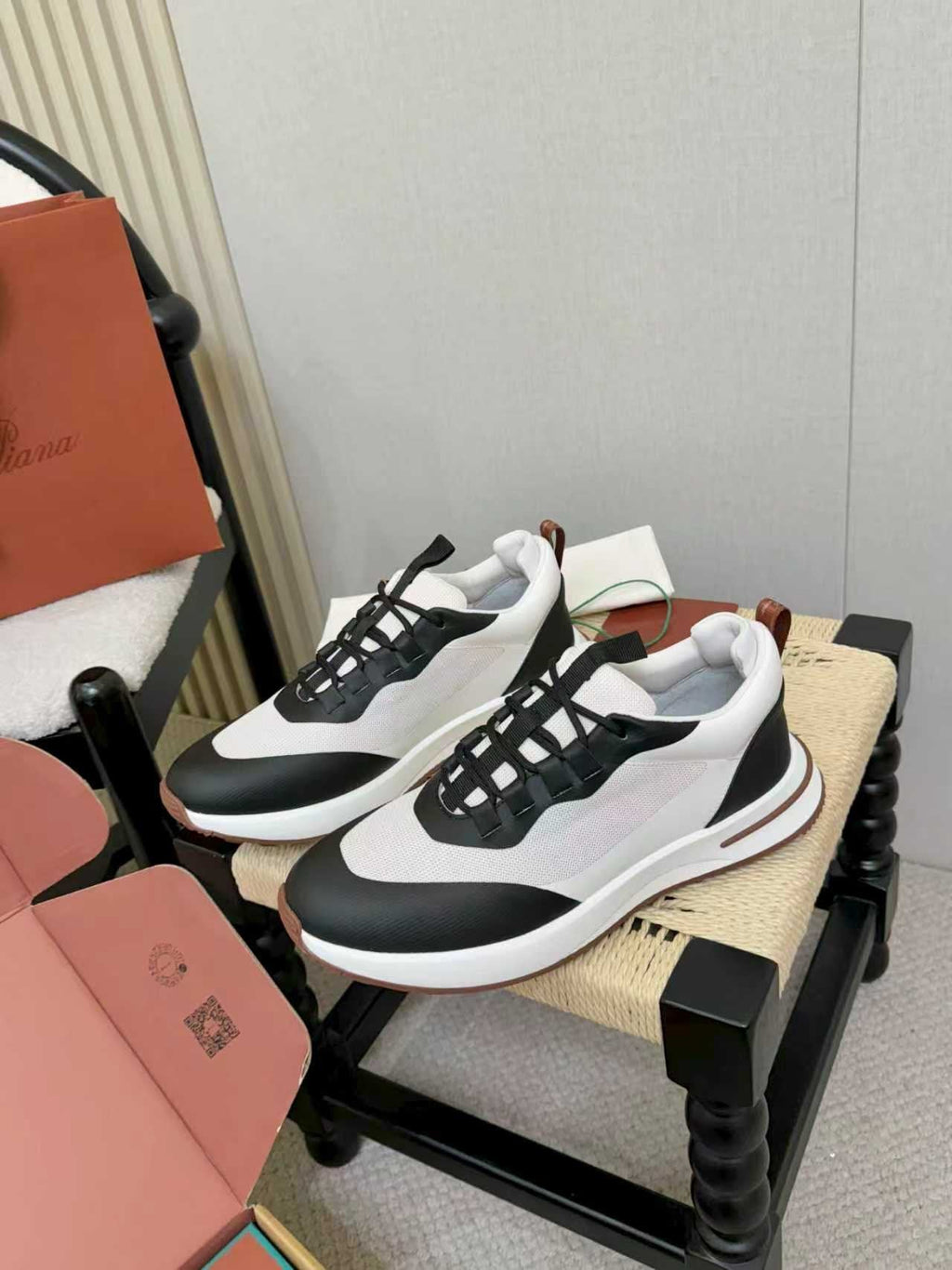 Loro Piana Men's Black and White Sneakers