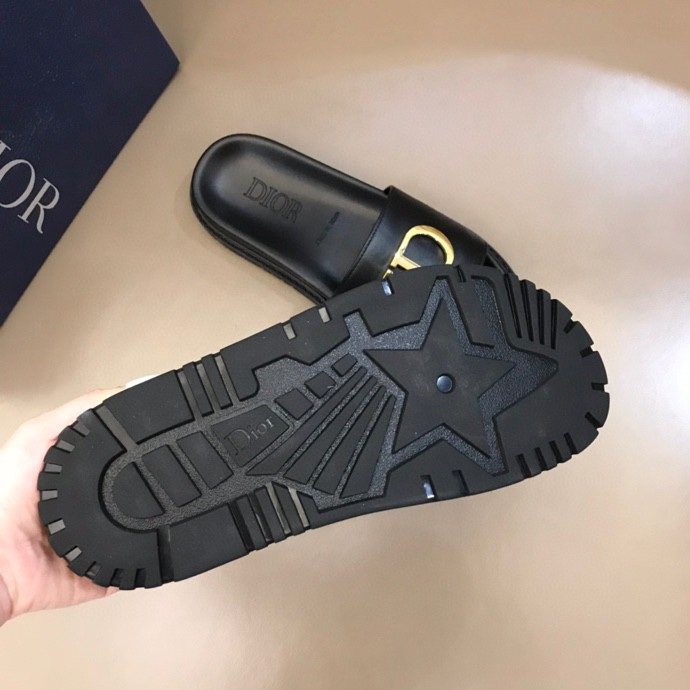 Dior Men's Black Gold-Tone CD Slide Sandals